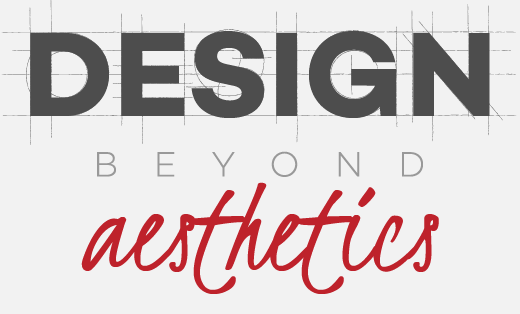 'Design' written in a geometric typeface and aesthetics written in a decorative font