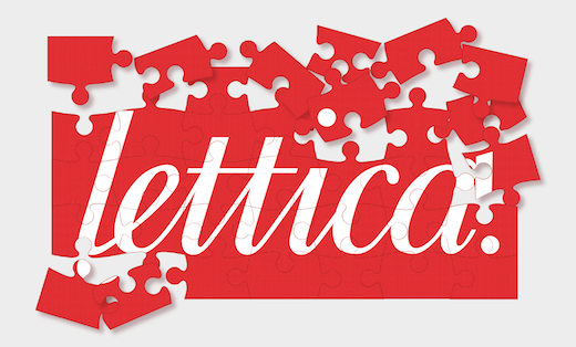 Red jigsaw puzzle featuring the Lettica logo