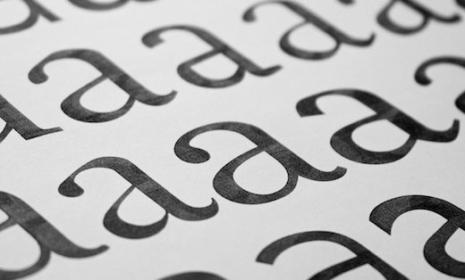 Lowercase letter a showing in lots of different typefaces