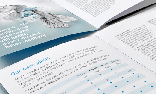 Two spreads from a brochure I designed for The Gentle Touch Dental Practice