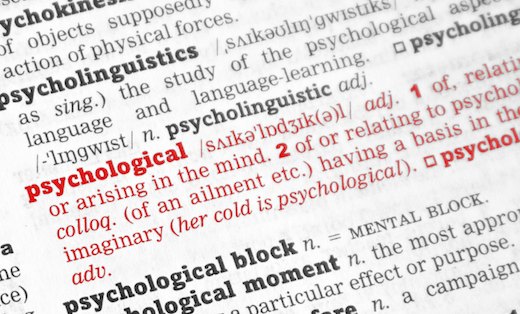 The dictionary definition of 'psychological' highlighted in red