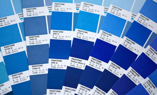 Fan of blue swatches in Pantone book