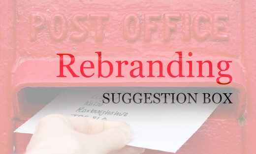 Person posting a suggestion for a blog post about rebranding in a postbox