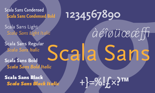 Sample of Scala Sans demonstrating range of fonts in a typeface