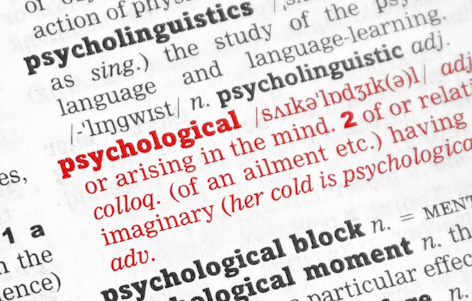 The dictionary definition of 'psychological' highlighted in red