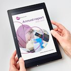 Tablet displaying the Kidney Research UK annual report front cover 