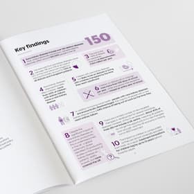 Key findings infographic in the printed version of Kidney Research UK's Collectively common: the devastating impact of rare kidney diseases report