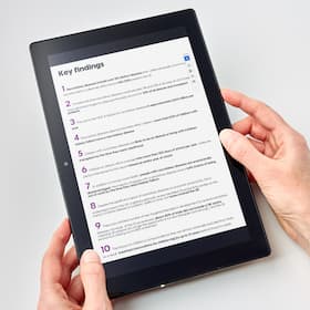 Tablet showing a reflowed version of the key findings page of the Kidney Research Collectively common: the devastating impact of rare kidney diseases report