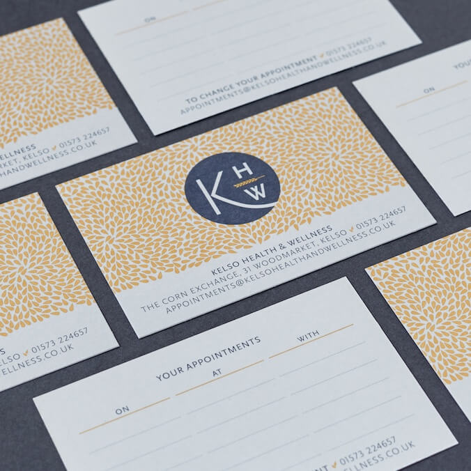 Lettica designed appointment cards for Kelso Health & Wellness