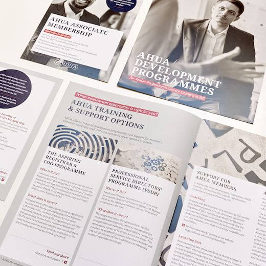 Association of Heads of University Administration brochure and flyer design by Lettica