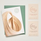 The front of the thank you cards features an image of one of Jane's steam-bent vessels, while the business cards use a copper foil to present Jane's logo
