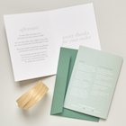The insides of the thank you cards include information about caring for your purchase, while further information about environmental policies is shown on the back