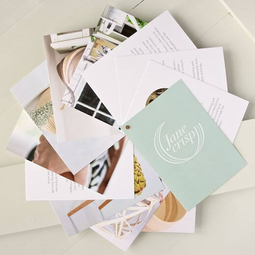 Product catalogue design for Jane Crisp bespoke designer maker by Lettica