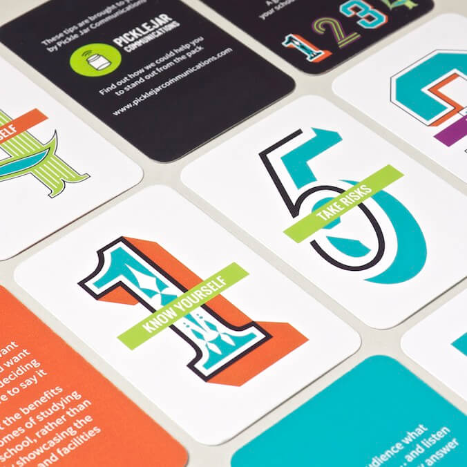 Promotional pack of cards designed by Lettica for Pickle Jar Communications